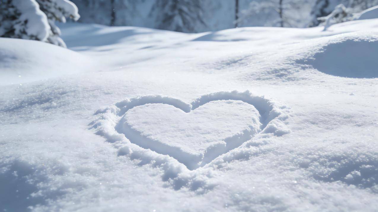 冬天 雪地 厚厚的雪 爱心 4k风景壁纸