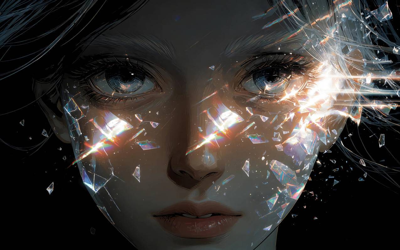 玻璃碎片 女孩 脸 暗黑 4K动漫高清壁纸原图3840x2400