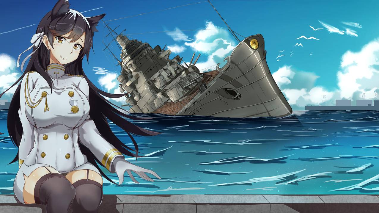 《碧蓝航线》沉船,海,天空,兽耳,女孩,军服,港口,4K高清游戏壁纸