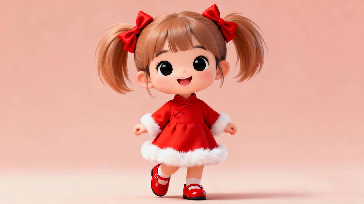 2026新年 开心小女孩 简约背景 4K壁纸 3840x2160