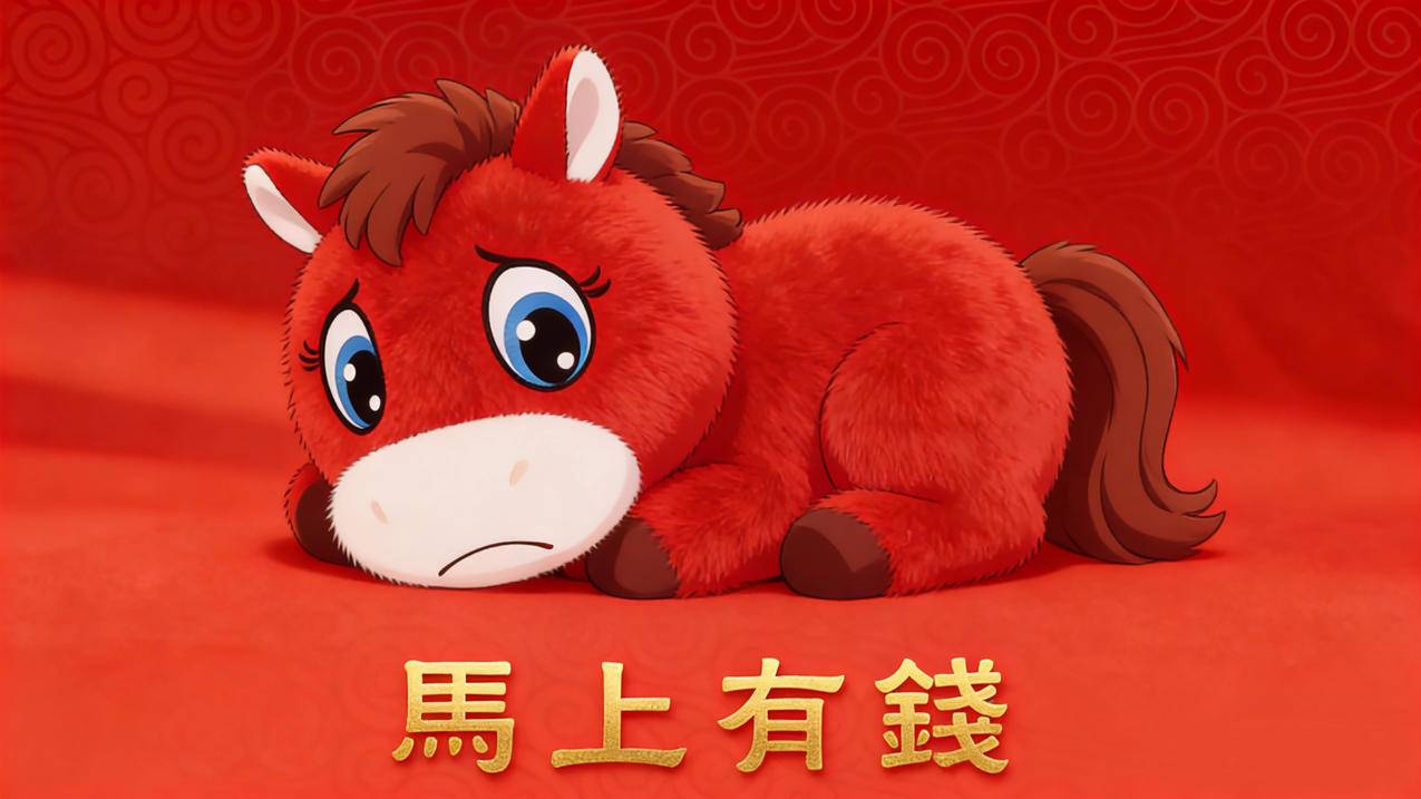 红色哭哭马 红色背景 马上有钱4K高清壁纸