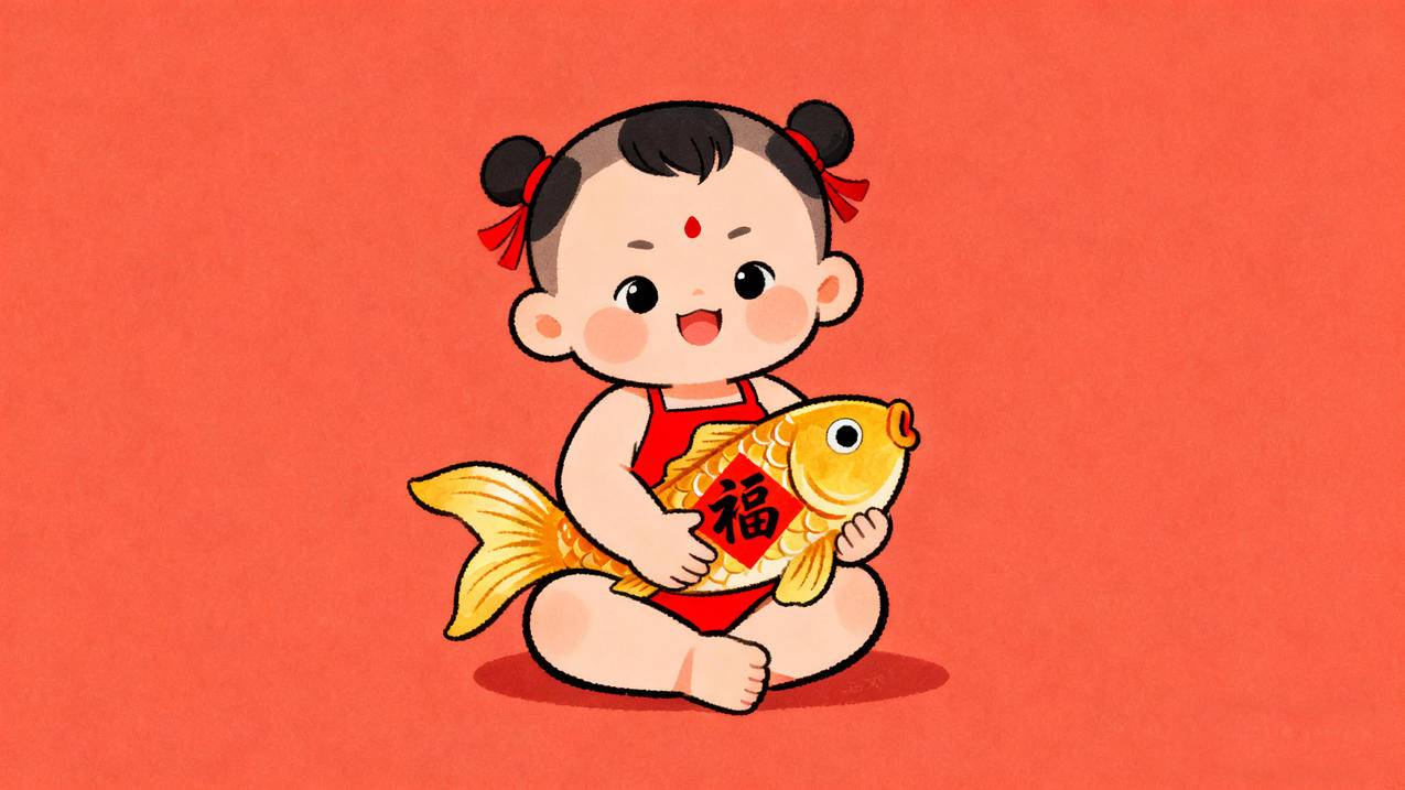 2026小男孩 抱着金鱼 福 年年有鱼4k壁纸