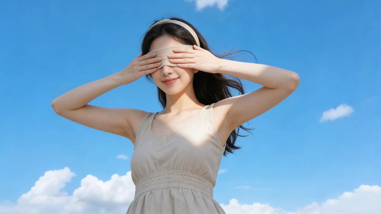 阳光美女 双手蒙眼4k壁纸