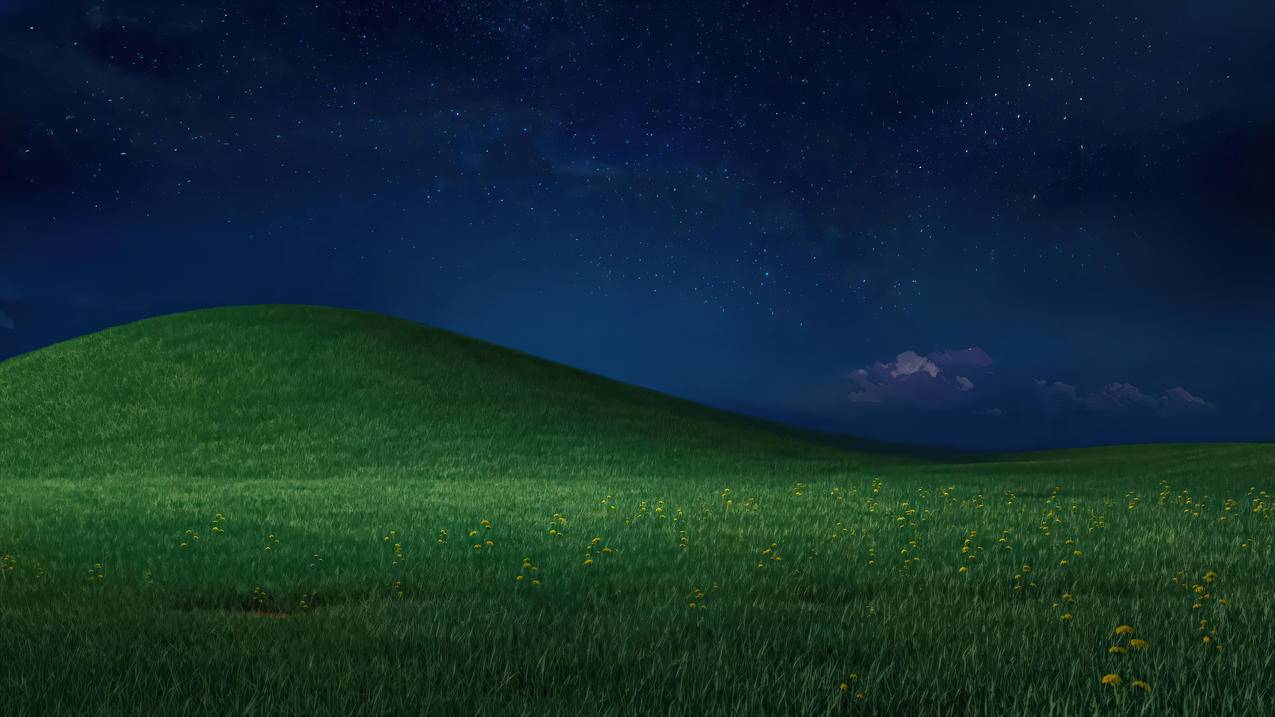 Windows XP 田野风景 夜晚星星 4K风景壁纸3840x2160