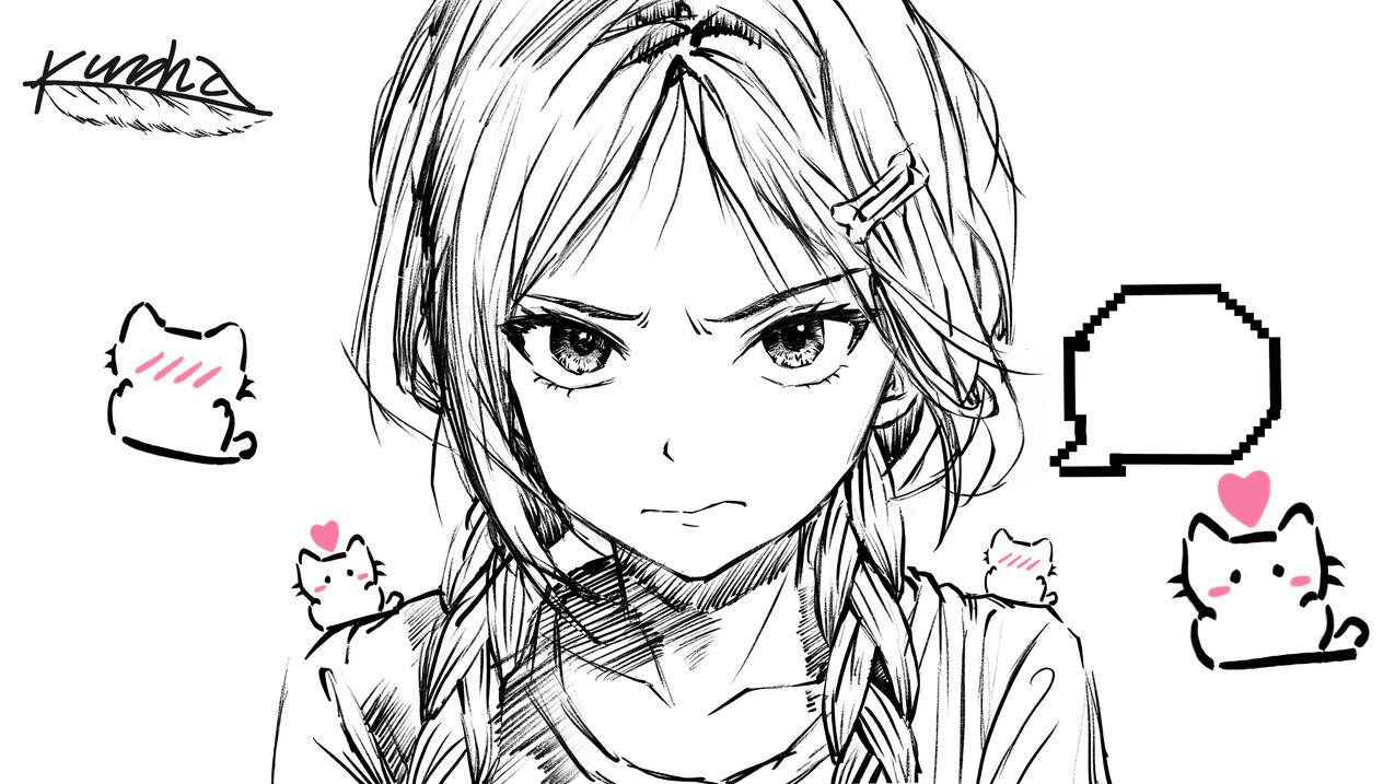 动漫线条人物女孩4k壁纸3840x2160