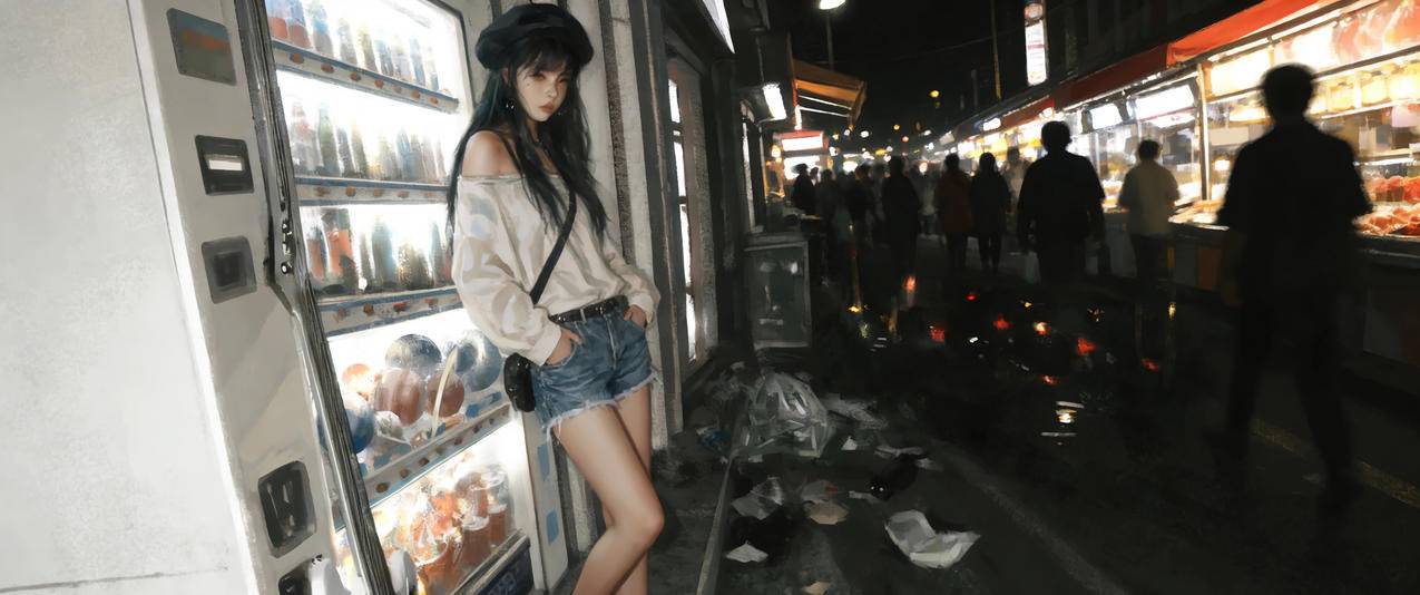 美食街 女孩 帽子 3440x1440带鱼屏动漫壁纸