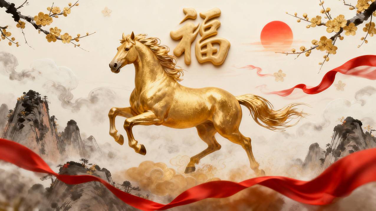 马上送福 2026马年国风 金马送福4K壁纸3840x2160