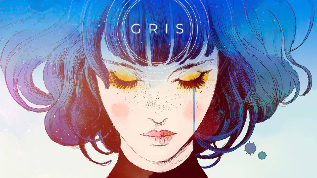 《GRIS》蓝色卷短发,蓝泪,4K高清壁纸