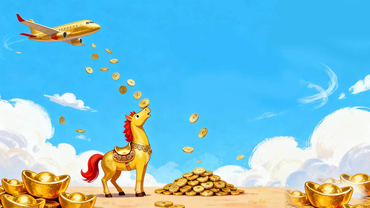 2026马年 元宝 金币 蓝天 4K壁纸