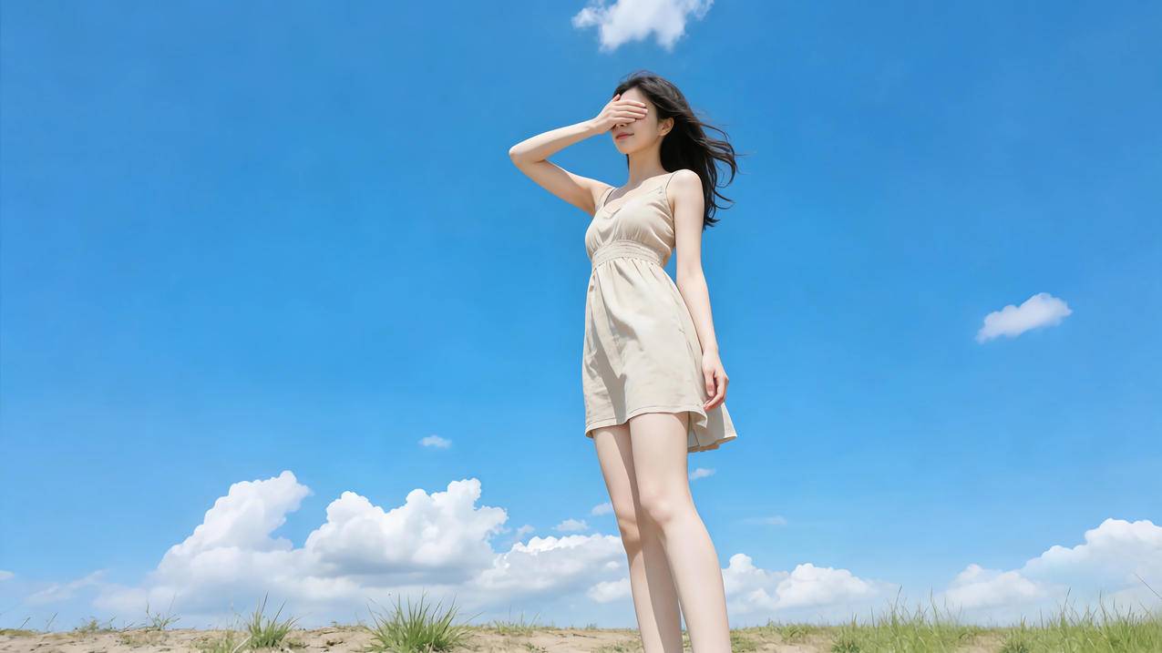 蓝天白云 阳光美女 蒙眼 小清新 4k壁纸 3840x2160