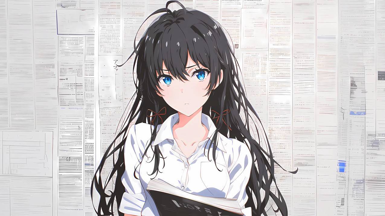 雪之下雪乃 蓝色眼睛 白色衣服 报纸墙 4K壁纸 3840x2160