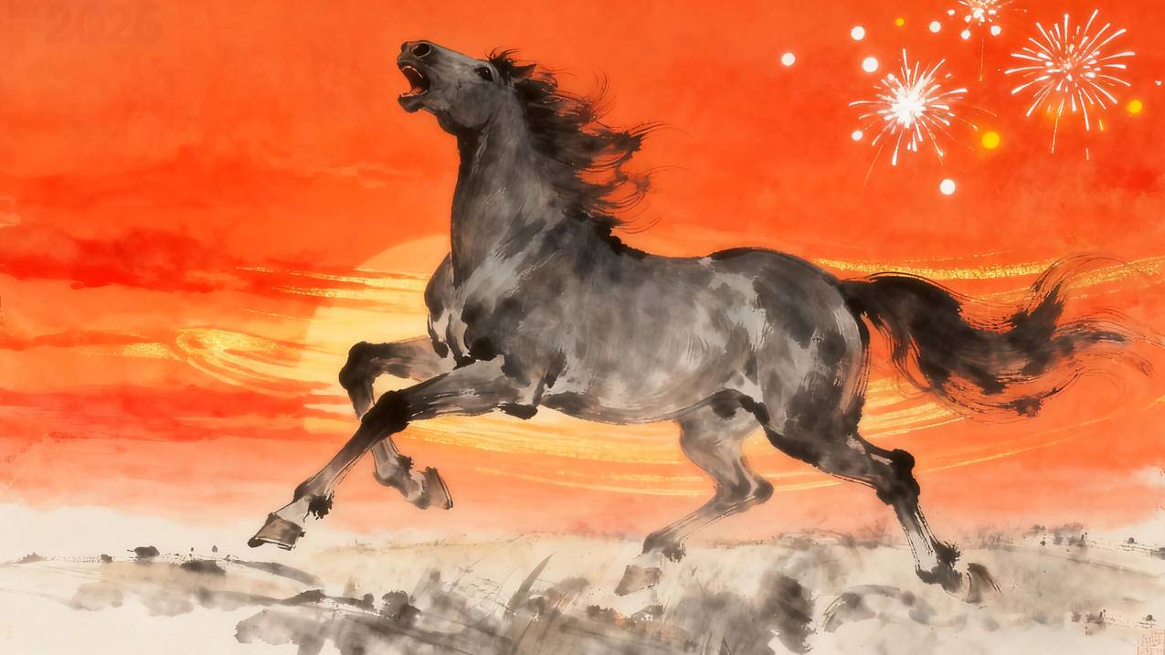 2026一马当先 高大黑色骏马4K壁纸