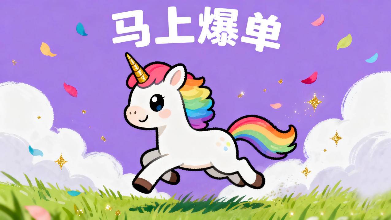 2026马上爆单 可爱的小马在草地上快乐的奔跑着 独角兽 彩虹尾巴 4k壁纸