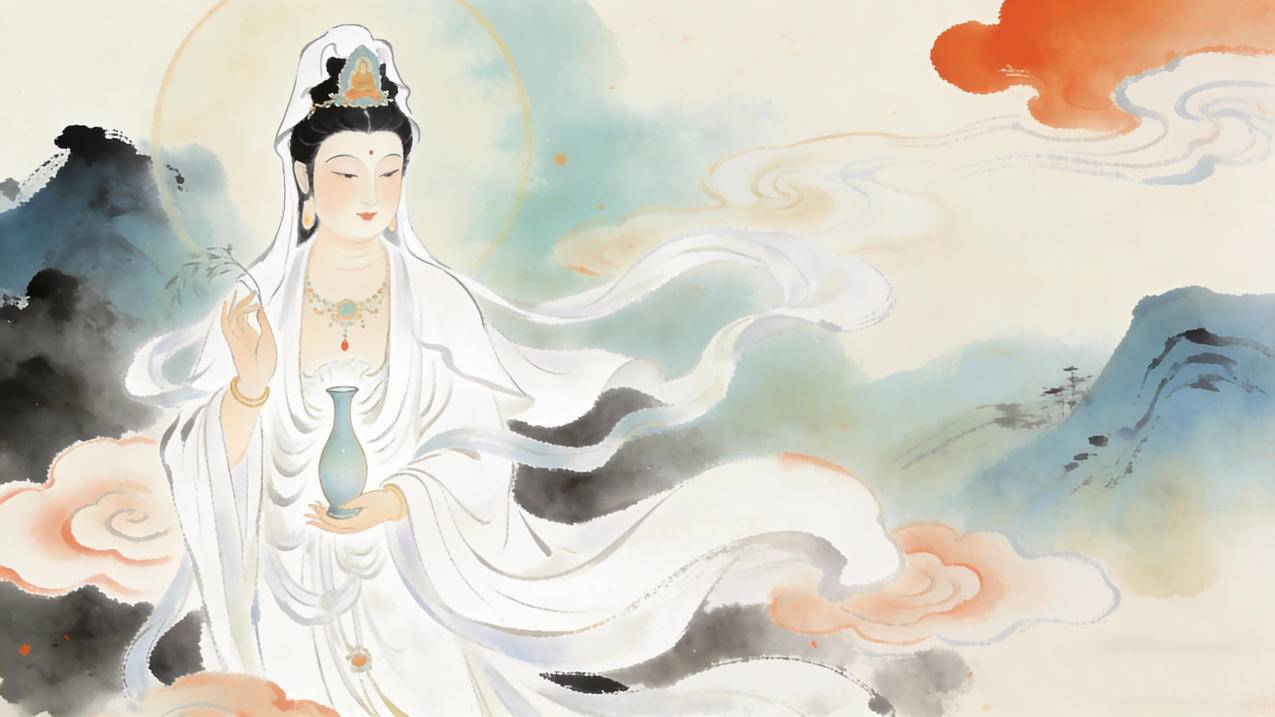 观音菩萨 水墨风4k电脑壁纸