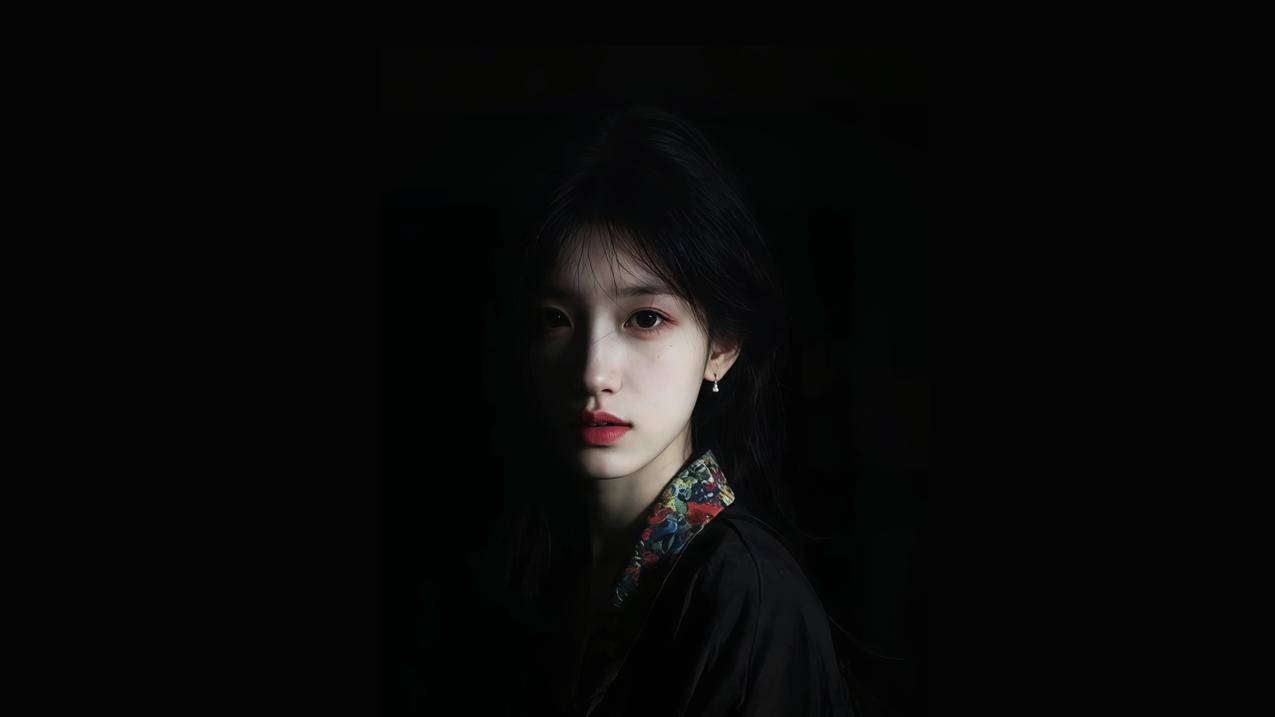 中式古装 光影美女 古风国风 暗黑系 黑色背景 4K壁纸