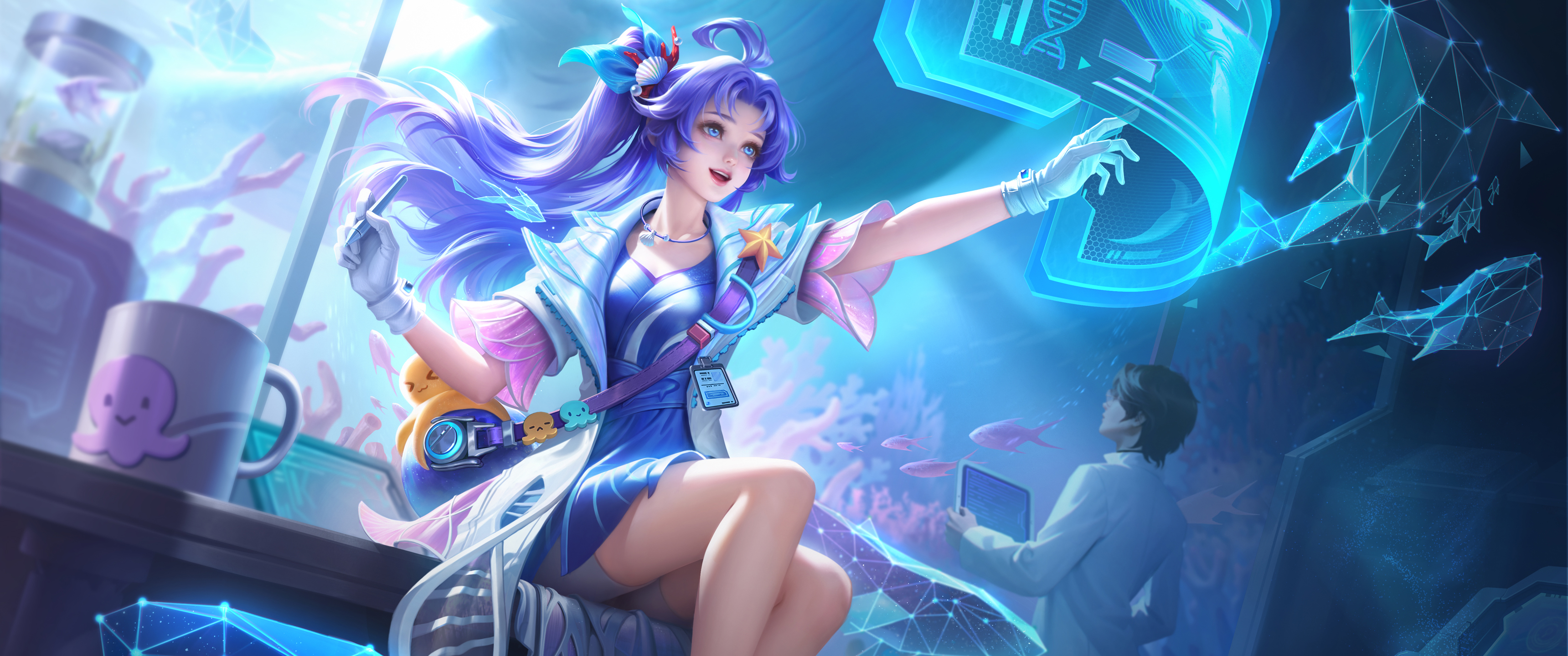 王者荣耀,朵莉亚-幻海寻迹,超清带鱼屏壁纸,3440x1440